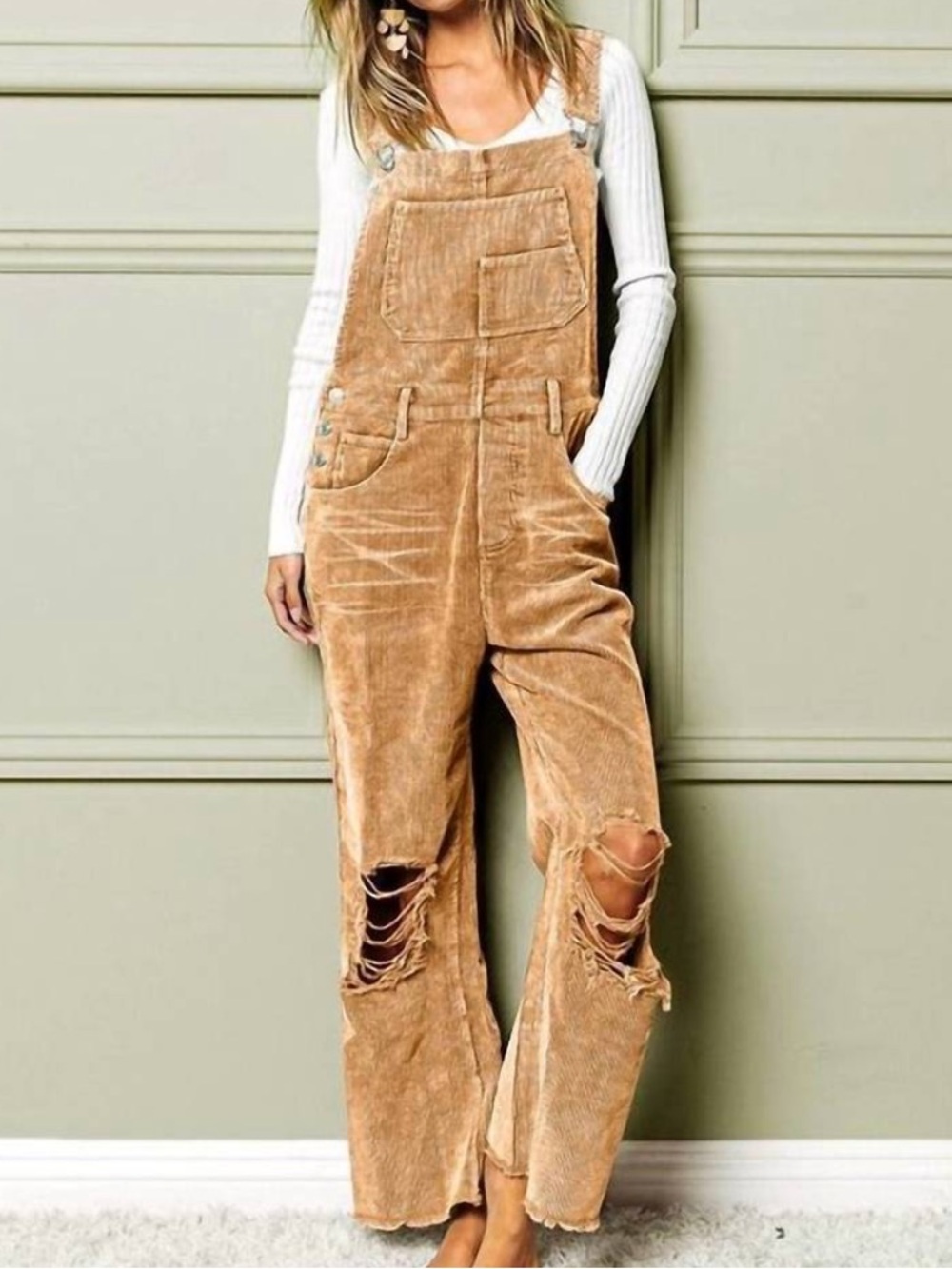 BiBi Distressed Corduroy Overalls - Picture 3 of 15